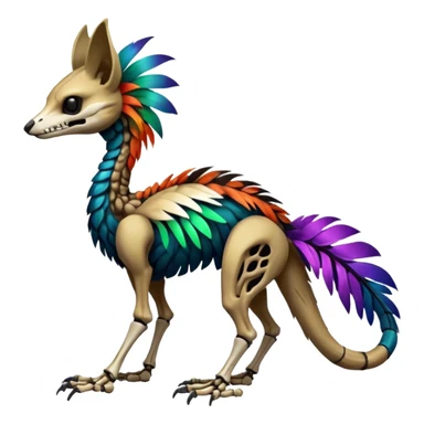 Rare colorful gradients colored realistic dark edgy glossy shiny tropical tribal patterned feathery skeletal badass epic pretty beautiful handsome gorgeous aesthetic colorful vibrant Vernid-Trico-species-Fakemon-creature by LiLaiRa, 4 legs, 1 tail, random markings, (full body) sticker