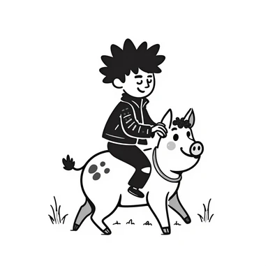 a punk riding a wild pig, hand drawn doodle style sticker