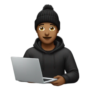 tech guy with black beanie holding a laptop in the lap sticker
