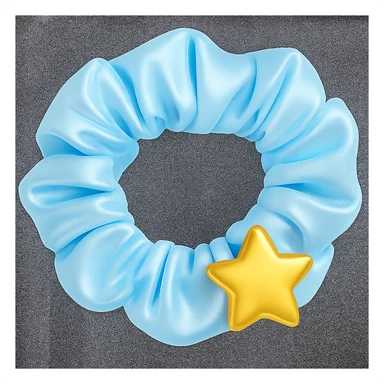 Change the gold heart charm to a gold star charm on the pastel blue silky scrunchie, keep the 3D emoji style and shimmer effect. Remove the background. The style is 3D emoji style with shimmer effect. sticker