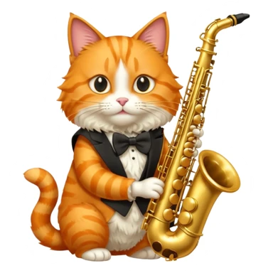 orange cat play gold saxophone sticker