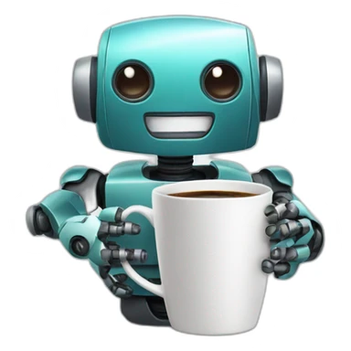 robot with cup of coffee sticker