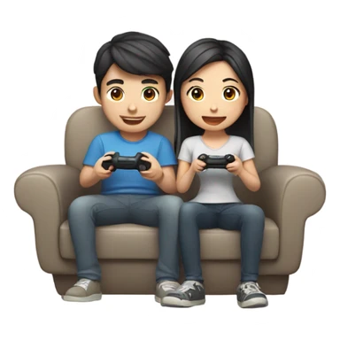 Cute Asian Couple sitting together and having fun playing video games sticker
