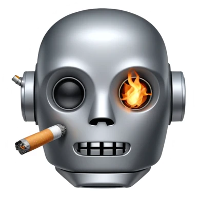 robot face smoke cigarette sticker