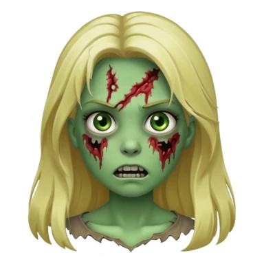 girl zombie with blonde long hair green skin and with no angry face sticker