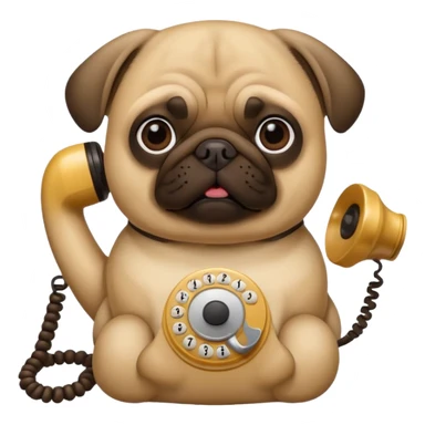 a pug holding a classical telephone to its ear sticker