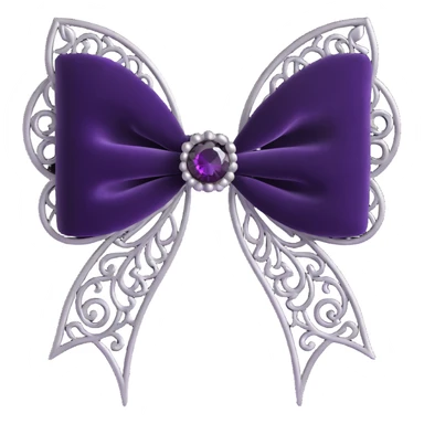 3D emoji gothic bow, black velvet with silver filigree and a dark amethyst gem sticker