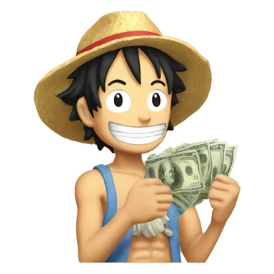 One Piece Ruffy with money in his hand sticker