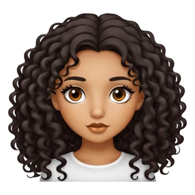 Caramel skinned girl with black curly long 4c hair and dark brown eyes with false lashes  sticker