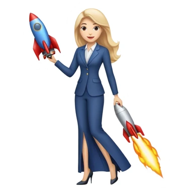 a businesswoman riding a rocket. the rocket looks exactly like the ios rocket emoji. the woman is wearing long dress pants  sticker