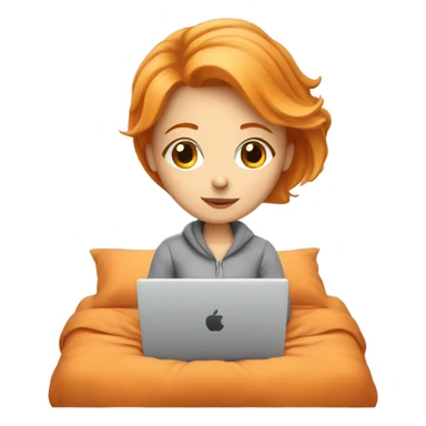 Orange haired white girl working on a laptop in a cozy bed sticker