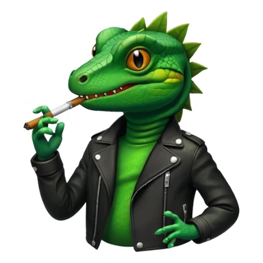 Lizard in a black jacket smoking a blunt sticker