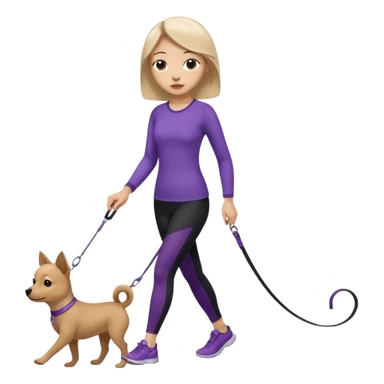 Chinese woman wearing purple top and black leggings walking 1 small brown dog sticker