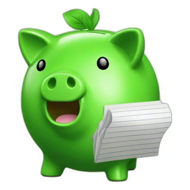 green piggybank with notepad sticker