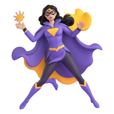 female superhero in a soft purple and black suit, magic swirling from hand sticker