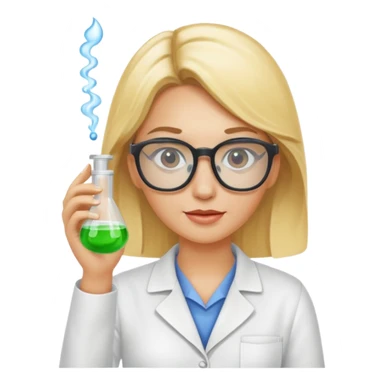 Eine hellblonde Chemikerin mit typischem Erlmeyerkolben in der Hand und Laborbrille auf sticker