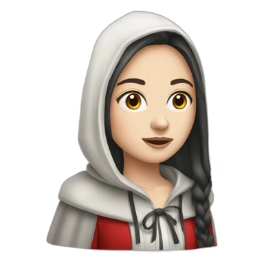 White girl long straight black hair white streak red ridding hood sticker