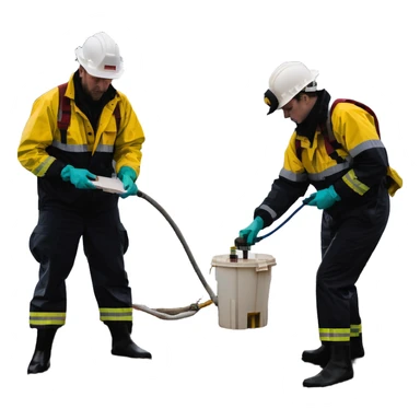 Marine geologists on ship deck battling stormy seas while retrieving ocean floor samples sticker