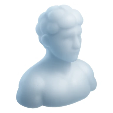 person looking straight, fully made of white fluffy convex clouds, shoulder up, matte glass style sticker