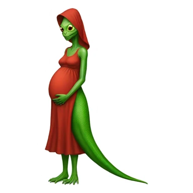 green Pregnant Reptilian alien woman, full body in red dress sticker