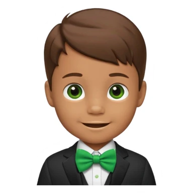 baby boy brown hair in suit, with green bow, smile sticker