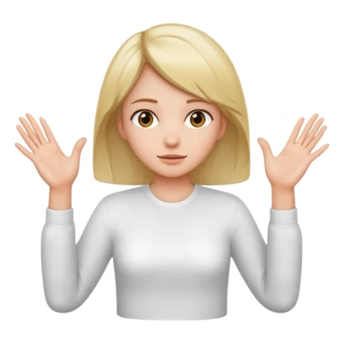 Girl with two hands in front out palms facing upwards and hands in front of her lower sticker