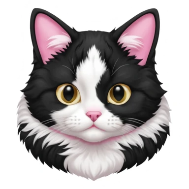 A tuxedo cat, top half body, a black mark near his mouth under the nose sticker