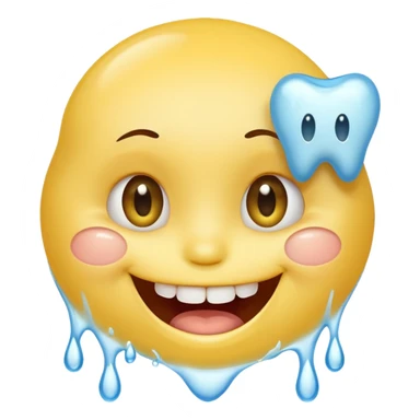 Yellow smiley face holding back tears with realistic watery eyes, and a big human tooth smile sticker