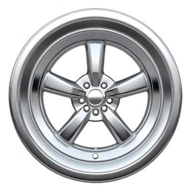 A chrome car wheel emoji, polished silver metal rim, smooth circular shape, minimal futuristic design, soft reflections, iOS emoji style, centered on white background, ultra clean look sticker