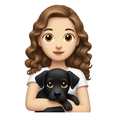 white girl with wavy brown hair holding black dog sticker