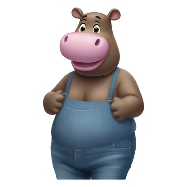 Gloria the Hippo shown in an inflated, massive-shaped form.  Her Blue Shirt and blue jeans that appear tight due to her inflated shape. her head and arms are visible above her ballooned body. her arms are holding her body, Madagascar screencap sticker