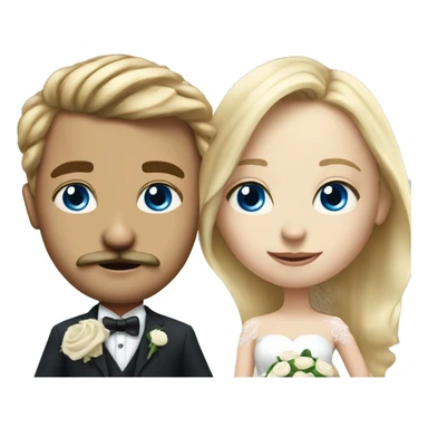Long Blonde haired girl with blue eyes and boy with mustache getting married realistic sticker
