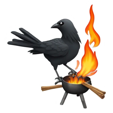 An edgy bird, Rook fletching sticks and putting them in to a burning brazier in a winter storm sticker