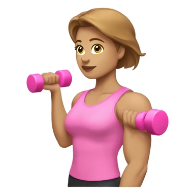 Short light brown hair Female White bicep side view holding a pink dumbbell sticker