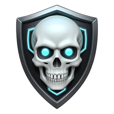 Futuristic shield badge, metallic tubes entwined, skull center, dark anime 90s style, no background sticker