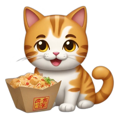 Cat eating Chinese takeout  sticker