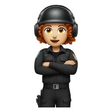 operator dressed in black with a milatary helmet, without glasses, wearing a headset, ready to respond to alerts, preferably curly redhead female  sticker