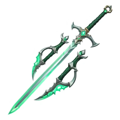 magical greatsword with a Eldritch green fire powers in it sticker