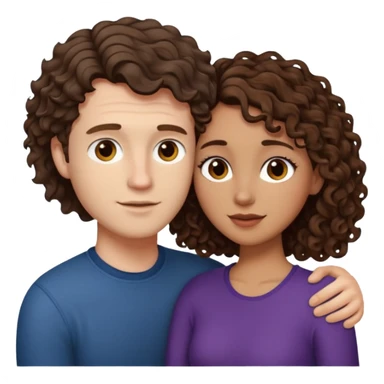 white male with short, straight, medium brown hair, shorter mixed toned woman with long curly dark brown hair, relationship sticker