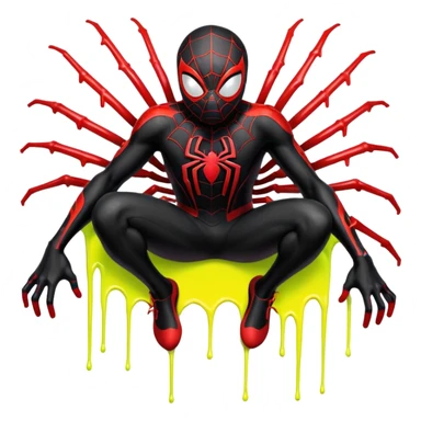 A stylized sticker of Miles Morales Spider-Man, urban graffiti art style, spray paint drips, neon accents. High contrast, cinematic lighting, thick white contour border, isolated on white background, sticker sheet aesthetic. sticker