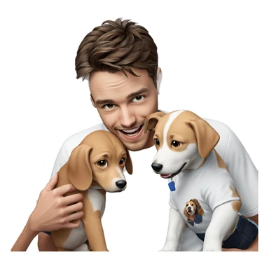 boy holding dog in shirt sticker