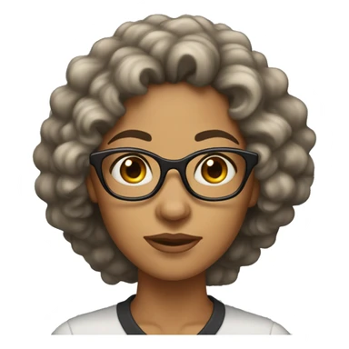 Head front view,A woman with very long thick black curly hair, tan skin , wearing eyeglasses  sticker
