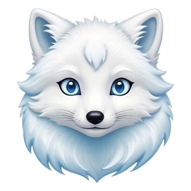 Cinematic Cute Arctic Fox Portrait Emoji, Head tilted playfully and inquisitively, featuring a silky, pure white Fur with delicate hints of icy blue on the ears and muzzle, round, sparkling eyes filled with curious charm, Simplified yet irresistibly adorable features, highly detailed, glowing with a warm, friendly glow, high shine, affectionate and spirited, stylized with a touch of frosty whimsy, bright and endearing, soft glowing outline, capturing the essence of a mischievous yet loving arctic fox, so playful it feels like it could frolic out of the screen and into your arms! sticker