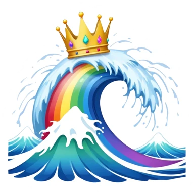 Tsunami with a crown and rainbow splatter in background sticker