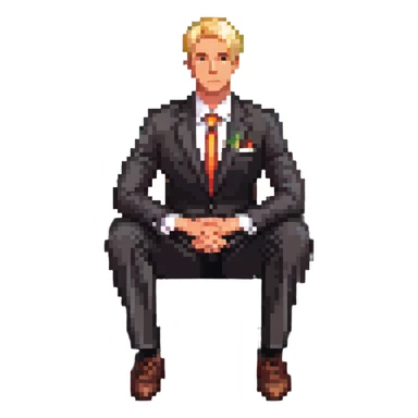 blonde businessman in suit sitting relaxed on vacation, resort background sticker