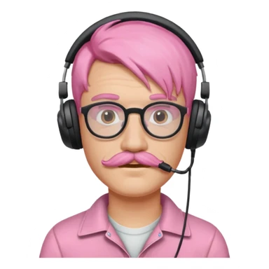 just headphone and spectacles, mustached pink hair guy, no mic, sticker