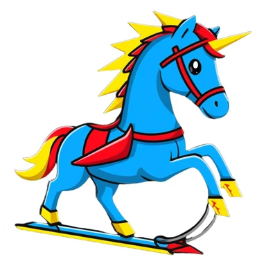 Dynamic electric horse made of metal plates and wires with lightning bolts emanating from its body as it races forward sticker