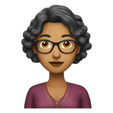 Indian woman with medium long wavy hair wearing glasses and fingers crossed sticker
