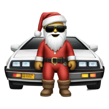 Create Santa Claus with sunglasses near back to the future DeLorean sticker