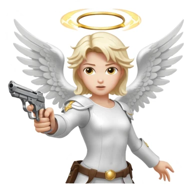 Angel dual-wielding pistols, shooting, dynamic action pose, glowing wings, no background














 sticker